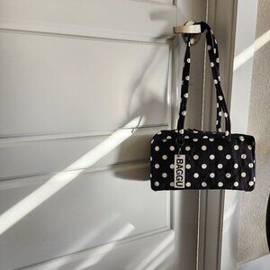 NWT BAGGU Black & White Polka Dot Bowler Bag
